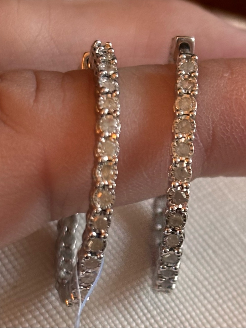 Sterling Silver White Natural Diamond Hoop Earrings